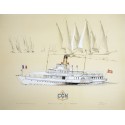 Lithographie Le Savoie bateau vapeur CGN Léman